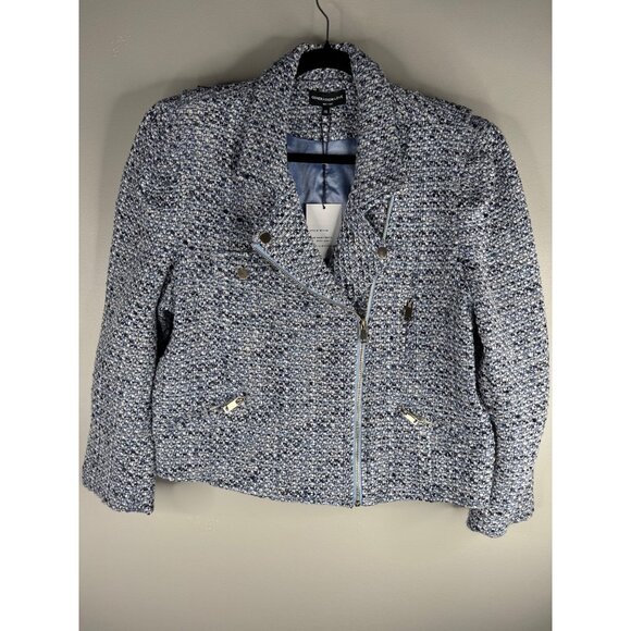Generation Love Rocky Tweed Cropped Moto Jacket in Blue Melange Size XXL NWT - Picture 3 of 7